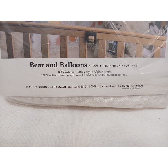 1980 Kit Counted Crossstitch Baby Afghan Something Special Bear Balloons 50499 - Picture 6 of 8